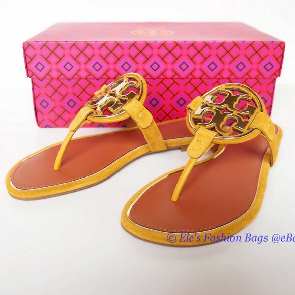 ❤️ NIB Tory Burch Metal Miller Suede Leather Thong Sandal Gold Finch Yellow US 6 - Picture 5 of 13